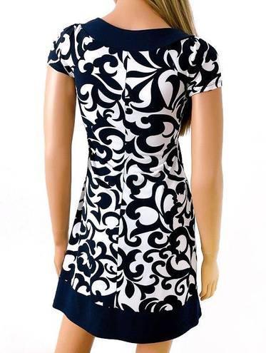 Sweet Storm Navy & White Floral Swirl Stretchy Summer Dress, XS-S