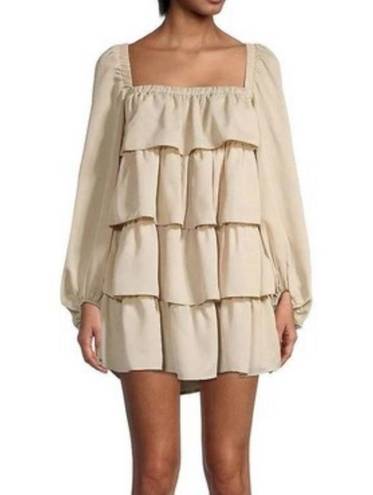 We Wore What  Crinkle Chiffon Crème Bruilee Tiered Mini Dress Size S