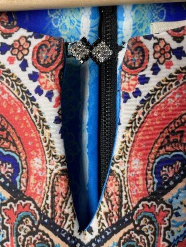 ECI Beige by  Scuba Knit Sheath Midi Lace Hem Art To Wear Dress Medium