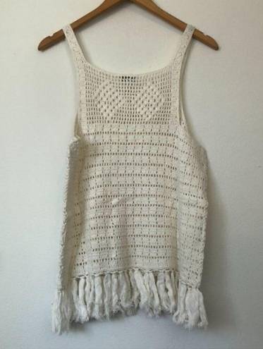 Joie  Zaylee Crochet Sleeveless Fringe Hem Top Cream Beige 100% Cotton Medium M