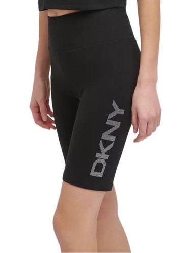 DKNY  SPORT Women's Embellished Logo Bike Shorts Stretchy Comfy Black XS NWT