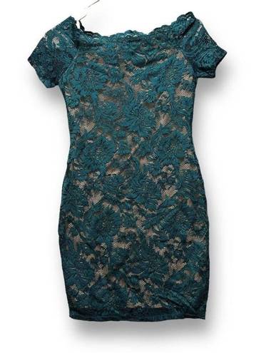 Iris basic Green Floral Lace Sheath Dress Women's Size S Knee-Length