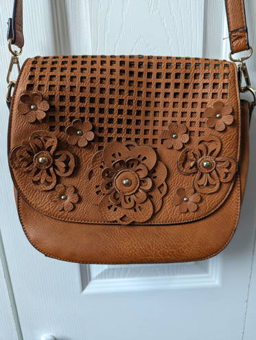 Coco + Carmen  floral brown leather purse 