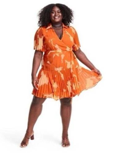 Alexis ✨ Target Flutter Sleeve Pleated Wrap Sz 3X Dress Orange✨