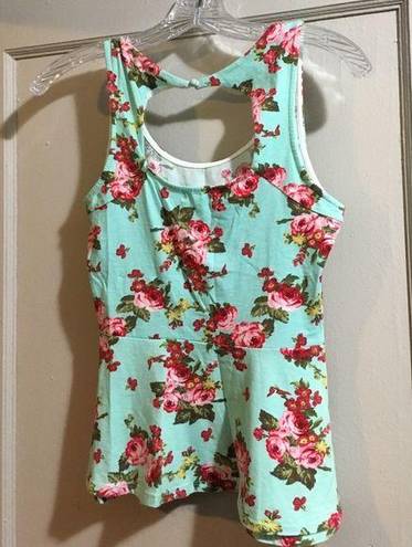 Kirra Teal Floral Peplum Tank Top Small