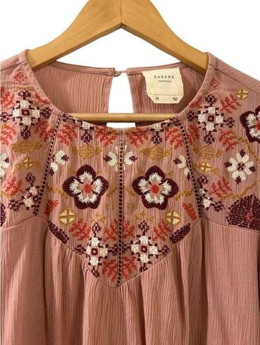 Harper  Blouse Francesca’s Pink Embroidered Medium Floral Long Sleeve Boho