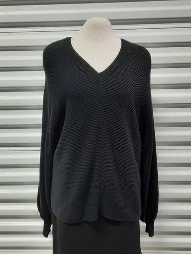 1. State  Sweater Womens Small Black Oversized Ribbed Knit Balloon Sleeve V-Neck