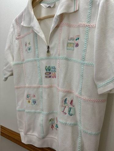 Polo Vintage 80s Beach Grandma Pastel  Short Sleeve Top Size Medium 90s