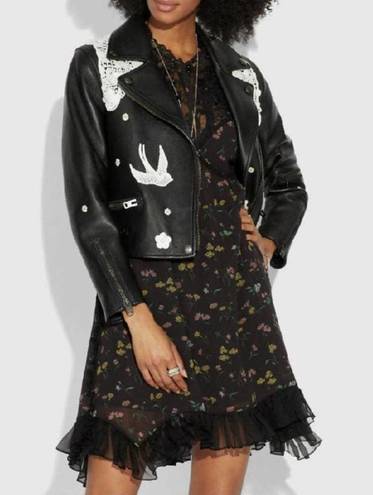 Coach  Lace Embroidered Leather Jacket