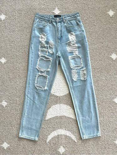 Pretty Little Thing  Kendall Light Wash Super Distressed Mom Jeans