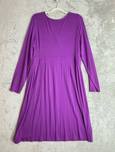 Eileen Fisher  Fuchsia Purple Faux Wrap Jersey Knit Midi Dress Large