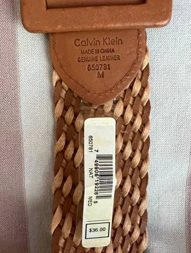 Calvin Klein Chunky Beige Braided Leather Belt