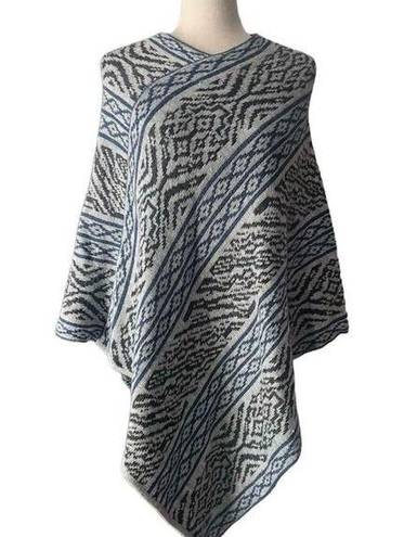 Peruvian Link Tahoe Alpaca Poncho Knit Sweater Shawl Silver Gray Blue Print OS Size undefined