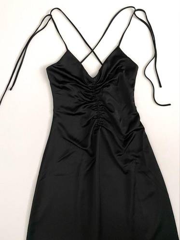 Jason Wu  Black Satin Tie Strap low black slip midi dress ruched S