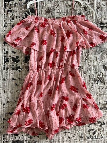 Sugar Lips Light pink with red flowers, off the shoulder romper