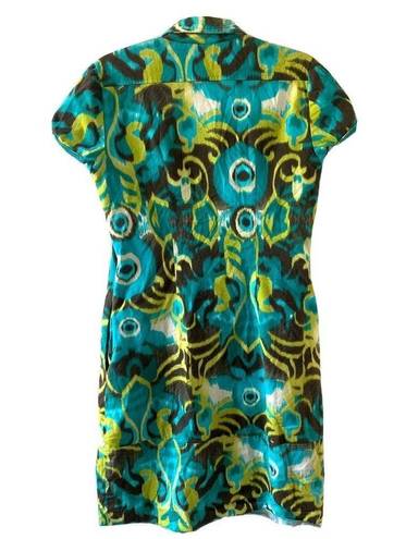 Etcetera  Womens Size 10 Blue Green Brown Boho Print Sheath Cocktail Career Dress