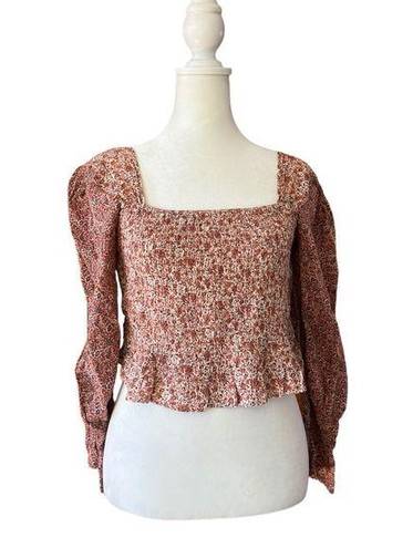 Sim & Sam  Pink Floral Smocked 3/4 Sleeve Cropped Top Women’s Size Medium