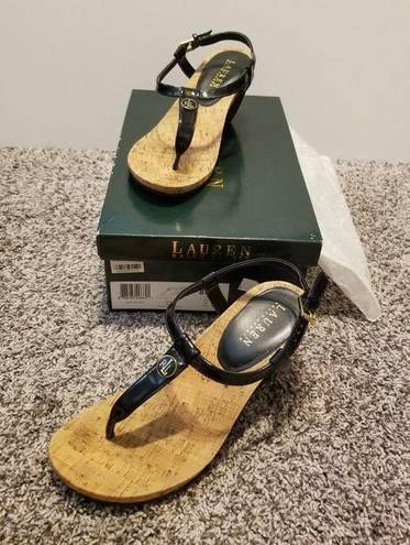 Ralph Lauren LAUREN  Reeta T-Strap Thong Wedge Sandals Size 8.5