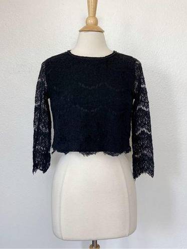 Ryu Black Beaded Lace Half Sleeve Crop Top