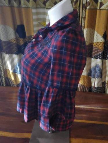 POL  size small, red white and blue checked top seven button closure