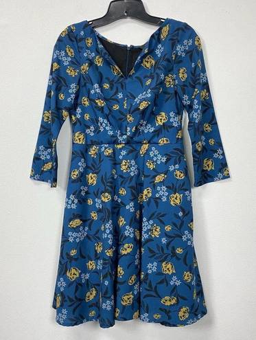 Eshakti  Womens Dress Small 4 Blue Floral Vine Print Party Fun Church Casual