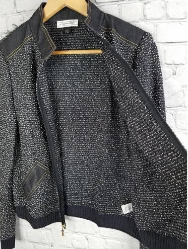 St. John Sport Knit Jacket Small Womens Boucle Full Zip Denim Accents Black