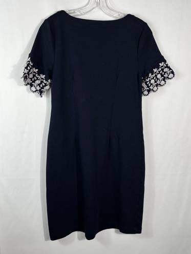 Talbots Navy Blue White Embroidered Short Sleeve Shift Dress Small S Preppy