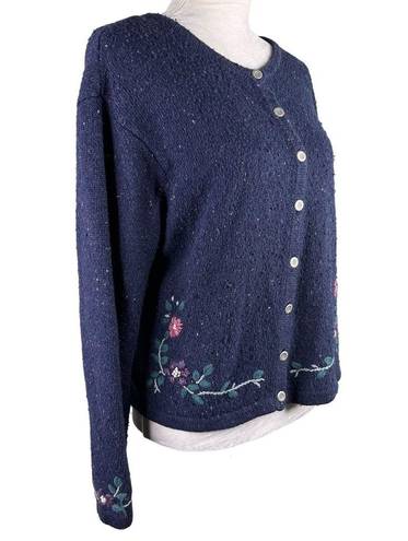 Northern Reflections  Sweater Cardigan Large Navy Pink Floral L