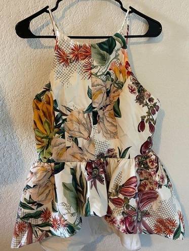 Anthropologie Dahlia Cameo Asymmetrical Peplum  Coquette Floral Top Size L