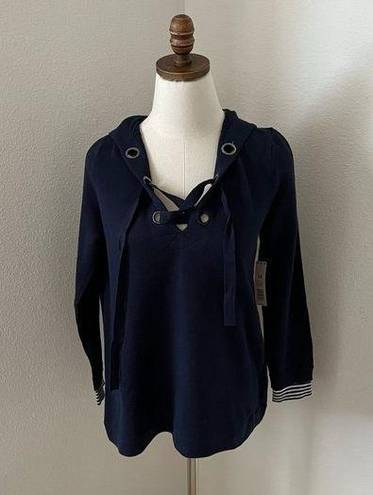 Nic & Zoe  Hoodie Women Medium Blue Lace Up Sweatshirt Cotton Blend Pullover EUC‎