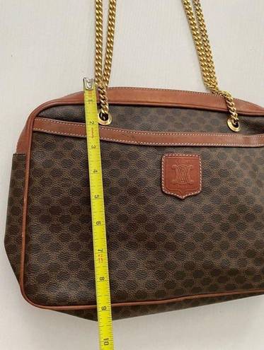 CELINE  Vintage Macadam Chain Shoulder Bag Leather PVC interior monogram brown