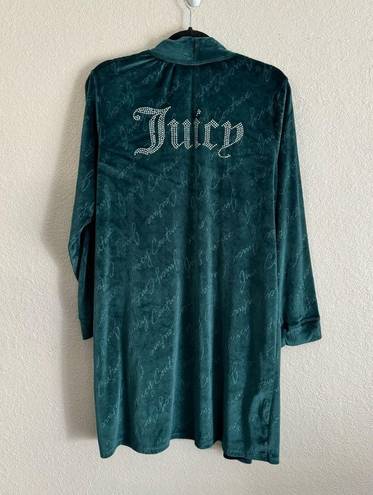 Juicy Couture  Studded Logo Green Velour Robe Pockets Y2K Loungewear S/M