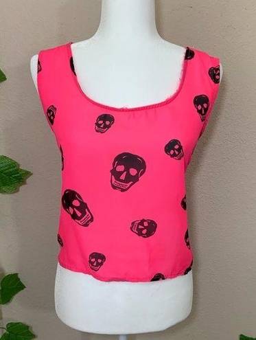 Ali & Kris Ali Kris Skull Hot Pink High Low Sheer Tank Top