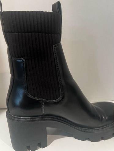 ZARA  Black Chunky Platform Lug Sole Knit Sock Shaft Ankle Boots Size 37 = US 6.5