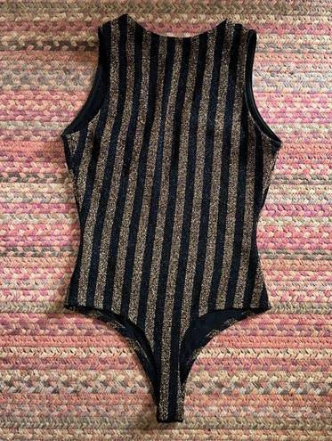 Day & Night  BLACK & GOLD GLITTER STRIPE V CUT BODYSUIT ONE PIECE LEOTARD