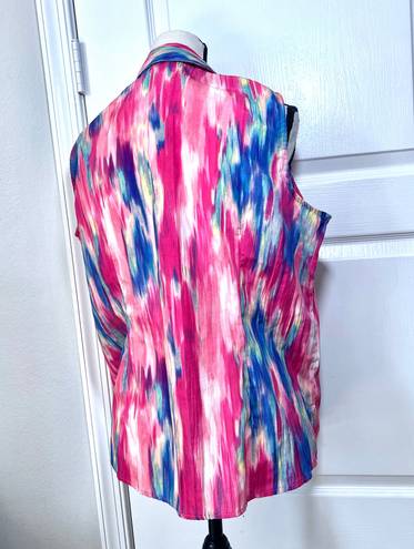 Lemon Grass Studio Lemongrass Sleeveless Collared Button Down Shirt size L Pink Blue Multicolor