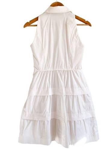 Shoshanna  Collared Tiered Sleeveless Button Shirt Dress Fit and Flare White 4