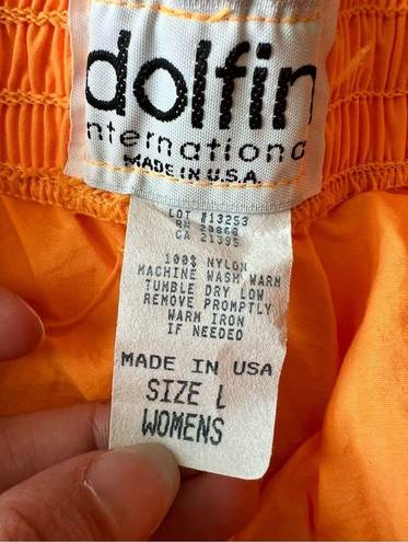 Dolfin Vintage  high waisted nylon shorts Large made in USA pockets neon orange