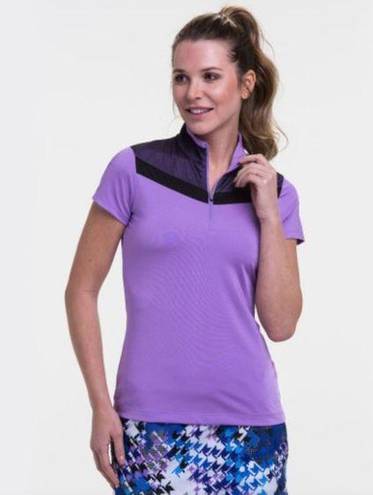 EP Pro  NY Cap Sleeve Mesh Overlay Contrast‎ Trim Zip Mock Women's Golf Polo