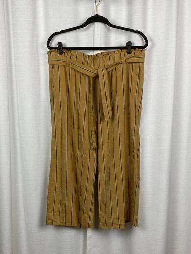 J.Jill  Dark Yellow Stripe Emelie Linen Stretch Wide Leg Cropped Pants Sz.L