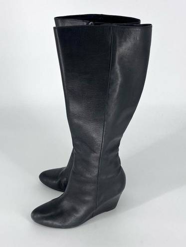 Via Spiga  Knee High Wedge Leather Boots Black 8