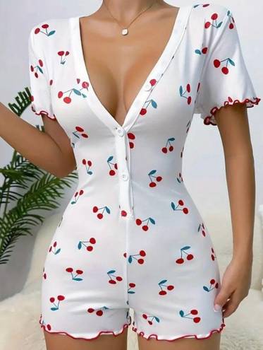 Boutique White, Cherry, Buttoned, Pajama Romper