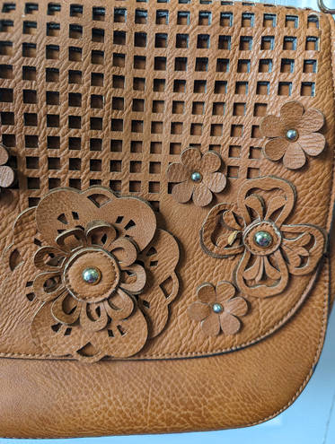 Coco + Carmen  floral brown leather purse 