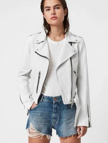 ALLSAINTS NWT  Balfern Denim Biker Jacket Size 8 US Stone White