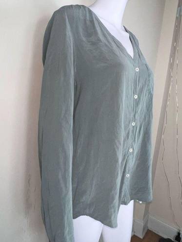 AG Adriano Goldschmied Adriano Goldschmeid 100% Silk Long Sleeve Button Down Tunic in Sage