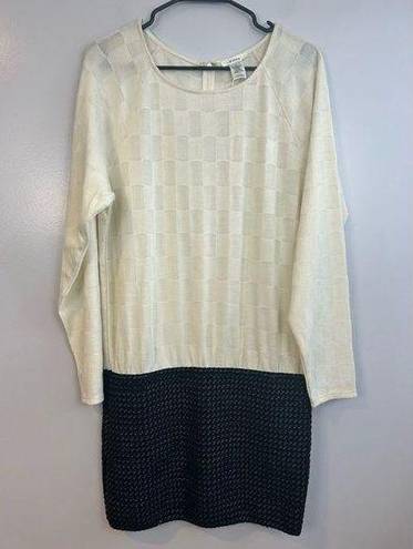 Esley NWT  Cream and Black Faux Leather Long Sleeve Sweater Dress Size Large