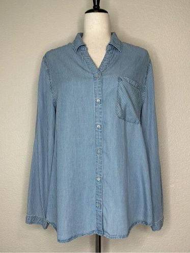 Chico's Chico’s 100% Lyocell Blue Striped Button Down Shirt