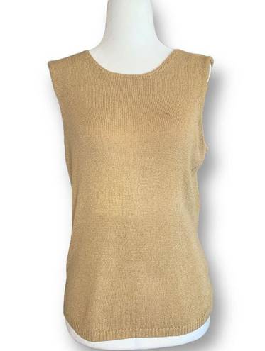 Josephine Chaus Vintage  Sweater Neutral Pullover Knit Sleeveless Tan Scoop Neck