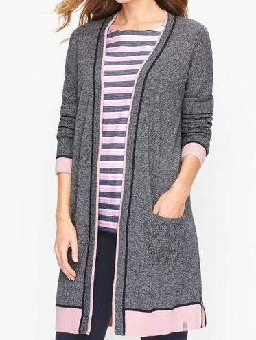 Talbots T by  Mixed Texture Marled Cardigan Womens Sz S Pink/Black/Grey Long Cozy