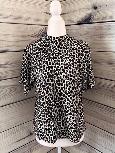 Vintage Animal Print Short Sleeve Sweater Top Tan Size M